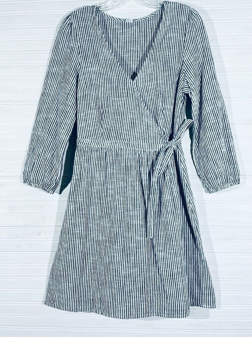Old Navy Blue & White Striped Long-Sleeve Wrap Dress